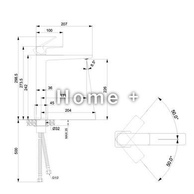 Змішувач латунний для раковини Lidz Orion 001FH високий (k25) LDORI001FHCRM48096 Chrome SD00054220 фото