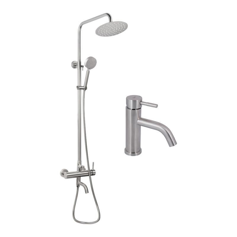 Акційний набір: Lidz Aria 0011F Змішувач для раковини (k35) Nickel + Lidz Aria 1031 Душова система на 3 споживачі (з виливом) SD00055208 фото