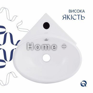 Комплект Qtap Leo N: Раковина підвісна кутова овальна 380x360x130 мм WHITE + Донний клапан PU02O SD00053455 фото