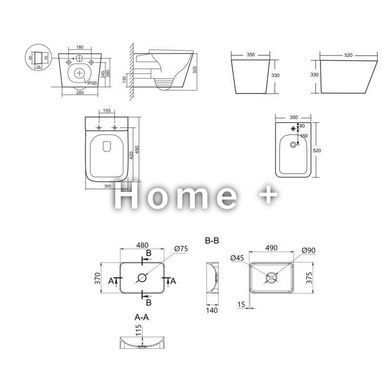 Комплект Qtap Tern Stone grey 3 в 1: унитаз подвесной Ultra Quiet + биде подвесное + раковина накладная QTTERSG49162 SD00055286 фото