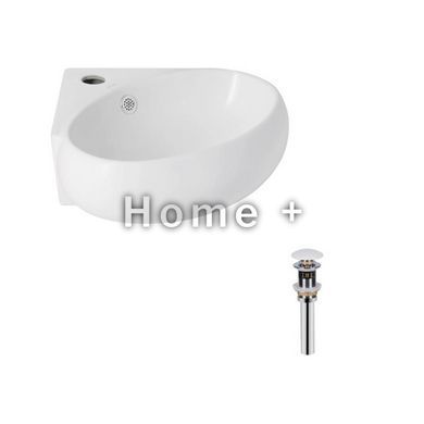 Комплект Qtap Leo N: Раковина підвісна кутова овальна 380x360x130 мм WHITE + Донний клапан PU02O SD00053455 фото
