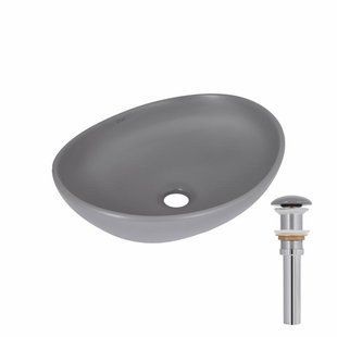 Раковина накладна Qtap Dove 415x340x140 мм, Stone grey, овальна, з донним клапаном QTDOV188SG49783 SD00055907 фото