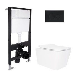 Готовое решение Qtap для ванной комнаты: подвесной унитаз Crow Rimless 520x360x290 + комплект инсталляции Standard (круглая кнопка SD00057747 фото