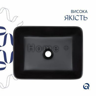 Комплект Qtap Tern: Раковина накладная прямоугольная 475х370х140 мм Matt Black + Донный клапан PU03 SD00053424 фото