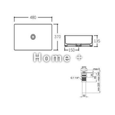 Комплект Qtap Tern: Раковина накладная прямоугольная 475х370х140 мм Matt Black + Донный клапан PU03 SD00053424 фото