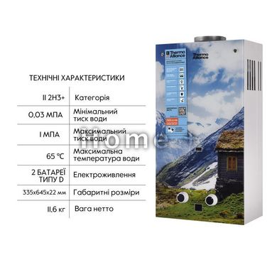 Газова колонка Thermo Alliance димохідна JSD20-10GC 10 л скло (гори) SD00031247 фото