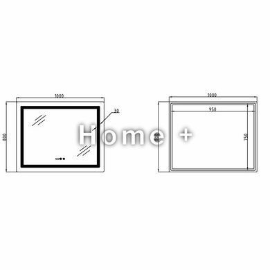 Дзеркало Lidz Kubis (KU2) 1000х800 з годинником, з LED-підсвіткою Touch, з антизапотіванням, з димером, рег. яскравості SD00055406 фото