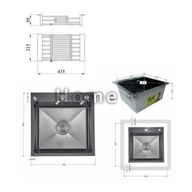Акційний набір Lidz: мийка Handmade H4545 Black PVD Decor 2,5/0,5 мм + K01B Кошик для кухонної мийки SD00057082 фото
