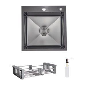 Комплект Lidz Handmade H5050HB Мийка для кухні інтегрована Decor Black PVD Honeycomb у комплекті з дозатором+ Lidz K01G SD00055251 фото