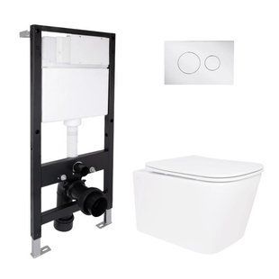 Готове рішення Qtap для ванної кімнати: підвісний унітаз Crow Rimless 485x340x330 + комплект інсталяції Standard (кругла кнопка SD00057727 фото