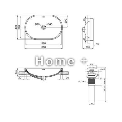 Комплект Qtap Leo: Раковина врізна овальна 590x400x170 мм White + Донний клапан PU02O SD00053416 фото