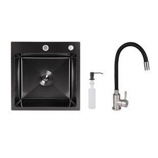Акційний набір Lidz: мийка H4545 Black PVD Decor 2,5/0,5 мм + Змішувач Aria для кухні з гнучким виливом (k35) Black SD00057348 фото
