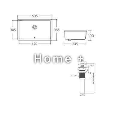 Комплект Qtap Stork: Раковина врізна прямокутна 530x370x200 мм White + Донний клапан PU02O SD00053417 фото