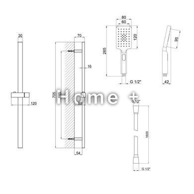 Набор душевого гарнитура Qtap 3 в 1 (QTRUCA121N3KCC + QTLEP82103NC + QTHADPVC160C) хром SD00051608 фото