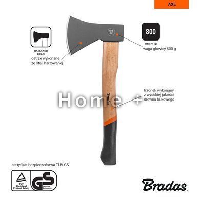 Сокира універсальна WOOD, 800 г, дерев'яний держак, KT-SW1080 KT-SW1080 фото