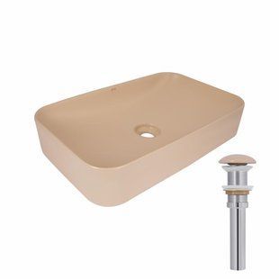 Раковина накладна Qtap Tern 610x350x135 мм, Beige, прямокутна, з донним клапаном QTTER188SB49790 SD00055914 фото