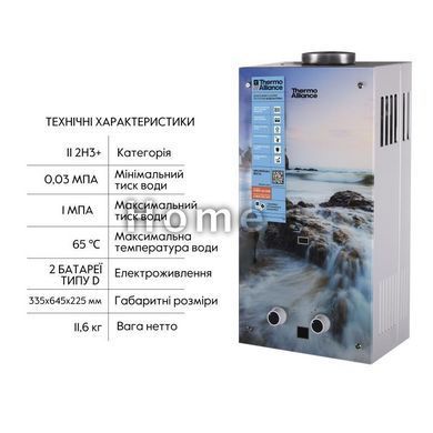 Газовая колонка Thermo Alliance дымоходная JSD20-10GA 10 л стекло (море) SD00031248 фото