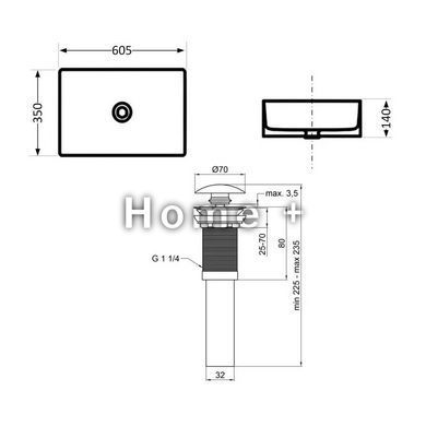 Раковина накладная Qtap Tern 610x350x135 мм, Beige, прямоугольная, с донным клапаном QTTER188SB49790 SD00055914 фото