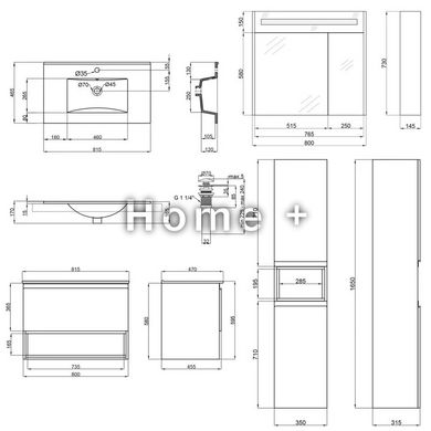 Комплект меблів для ванної Qtap Robin тумба з раковиною + дзеркальна шафа + пенал QT044RO42974