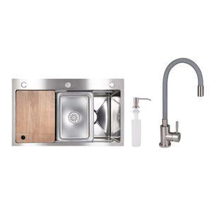 Акційний набір Lidz: мийка H7545 інтегрована Decor Honeycomb 3,0/1,0 мм LDH7545DEC48372 + Змішувач Aria для кухні з гнучким SD00057367 фото