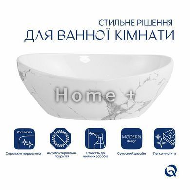 Раковина накладная Qtap Dove 415x340x140 мм, Marble, овальная, с донным клапаном QTDOV188SB49785 SD00055909 фото