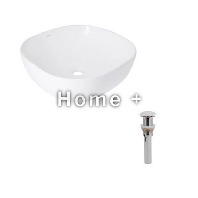 Комплект Qtap Kolibri: Раковина накладная 400x400x140 мм, White, квадратная + Донный клапан Pop-up PU02 SD00054590 фото