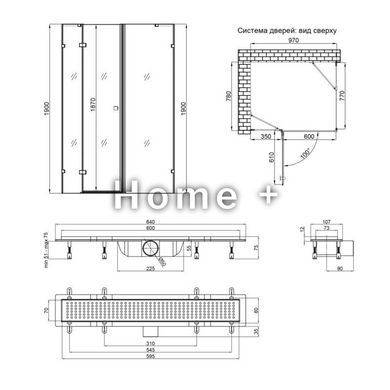 Набір Qtap душова кабіна Capricorn CRM1018RC6 100х80, скло Clear 6 мм + трап лінійний Dry FB304-600 із сухим SD00048911 фото