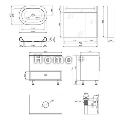 Комплект мебели для ванной Qtap Robin тумба + раковина + зеркальный шкаф QT044RO42977