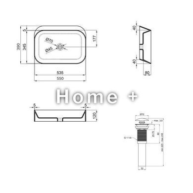 Комплект Qtap Scorpio: Раковина накладная 550x390x120 мм, White, прямоугольная + Донный клапан Pop-up PU02 SD00054587 фото