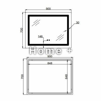 Дзеркало Lidz Kubis (KU2) 900х700 з LED-підсвіткою Touch, з антизапотіванням, з димером, рег. яскравості LD78LF90448452 SD00054576 фото
